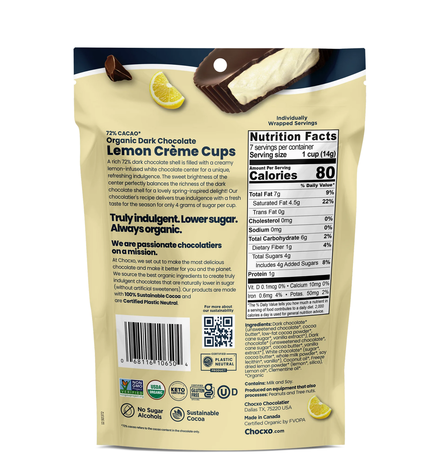 72% Dark Chocolate Lemon Creme Cups