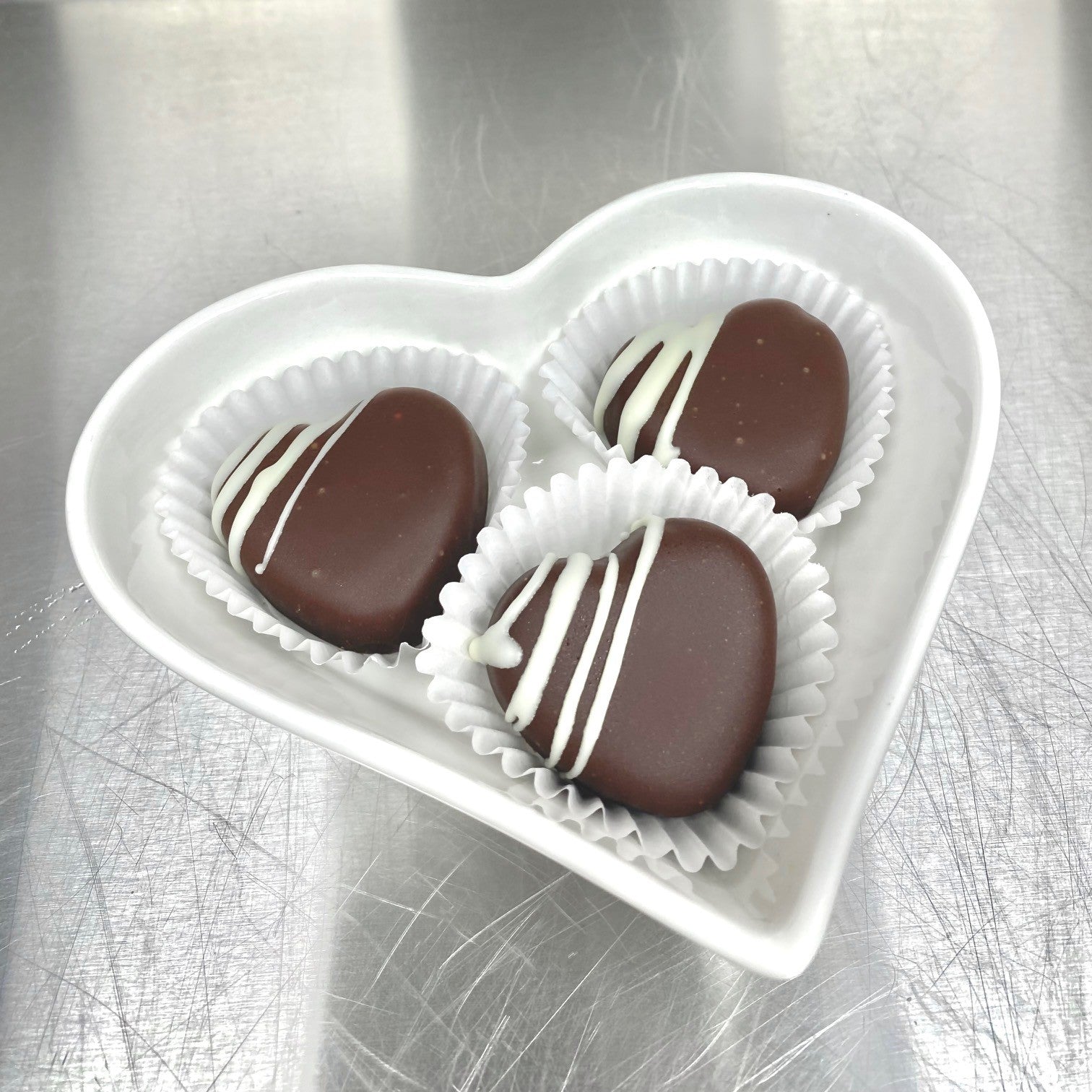 Chocolate Covered Heart-Shaped Raspberry Cheesecake Bites